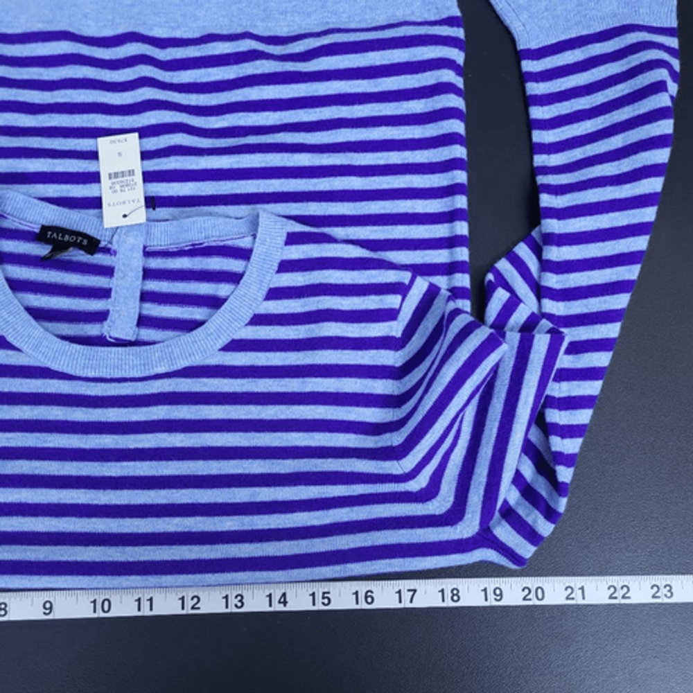 Talbots Womens Lambswool Striped Sweater Small Purple Lightweight Luxe Cozy NWT - Picture 5 of 6